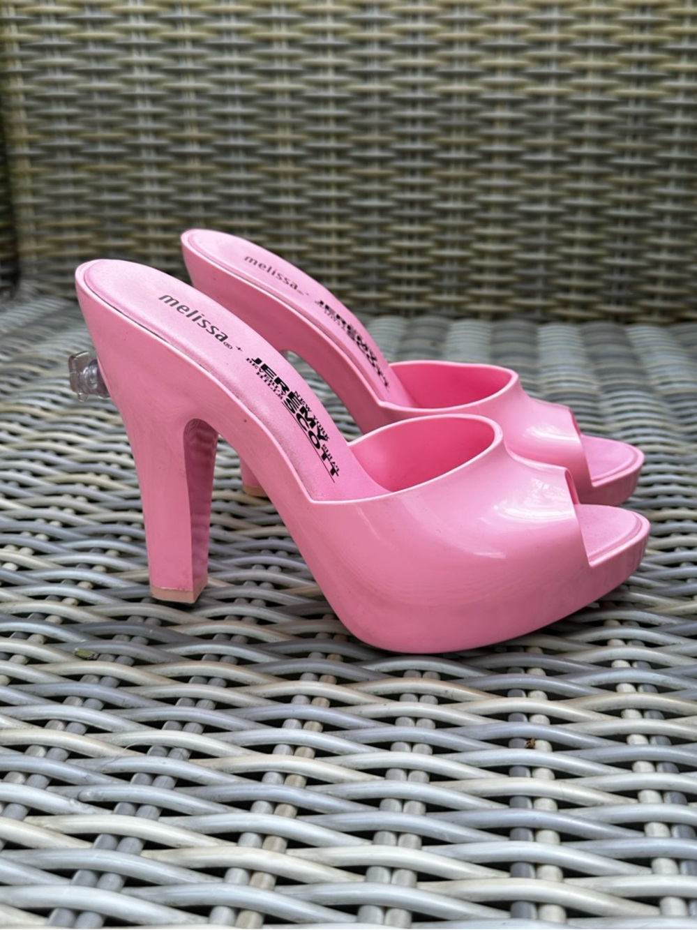 Melissa + Jeremy Scott Pink Barbie Shoes 6 37 Blowup Heels Slides Sandals - Picture 2 of 14